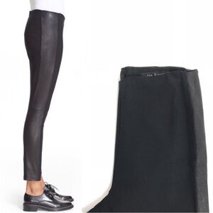 Rag & Bone Dani Black Lamb Leather Striped Ponte Trouser Pant Size 6